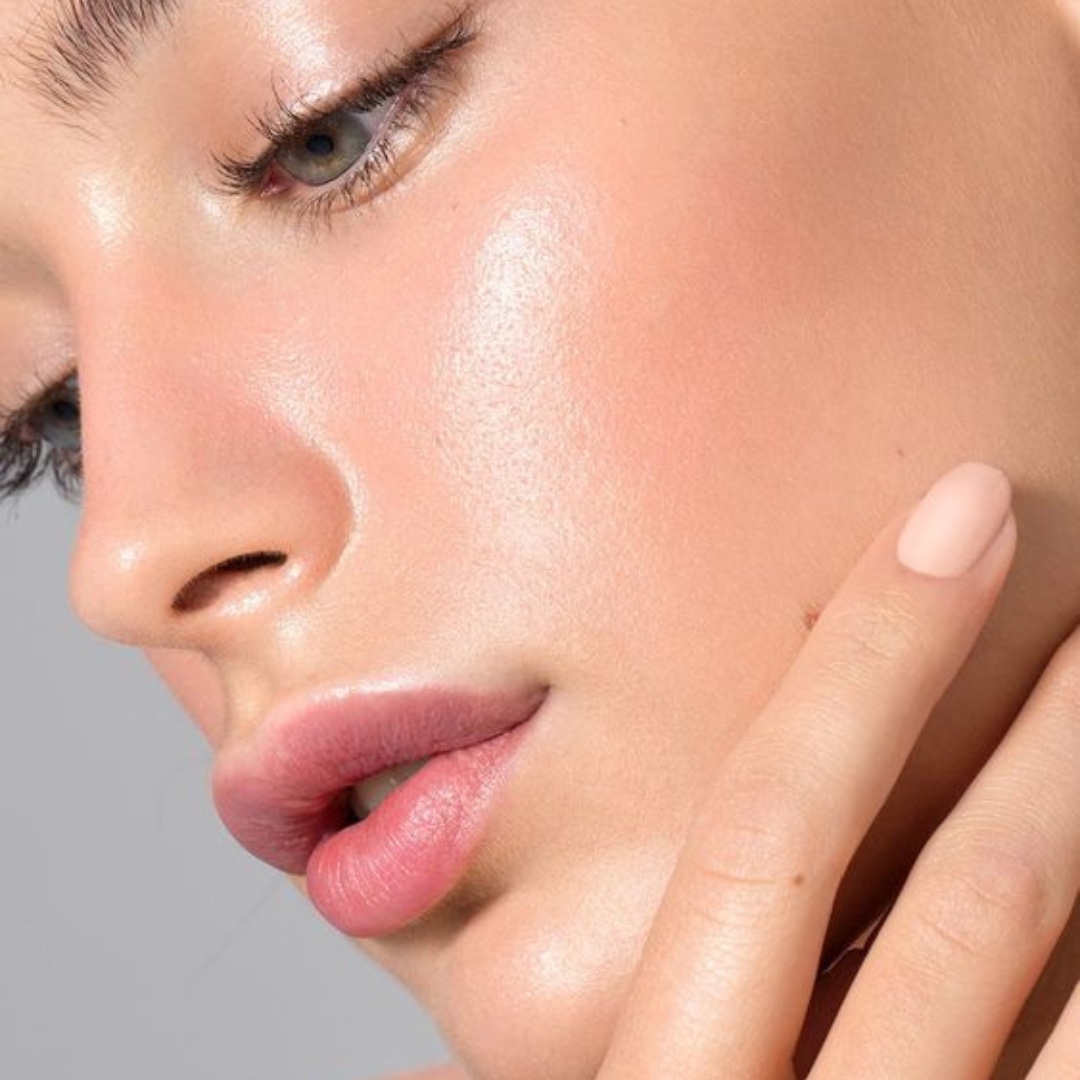 Close-up of woman's face with flawless skin